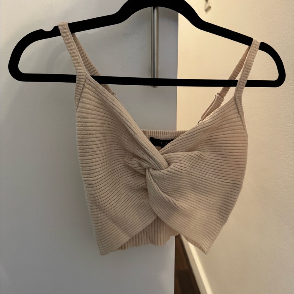 Lulu's Cream Ribbed Twist Front Crop Top